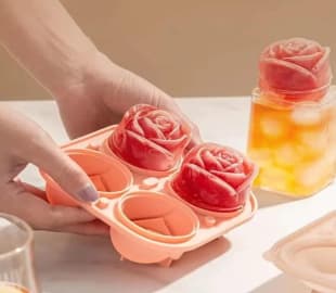 Ice Cube Tray, 3D Rose Ice Cube Molds, Reusable 4 Cavity Silicone Rose Ice Ball Maker Mold