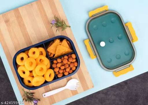 Lunch Box Comes with 3 Compartment, Spoons & Stylish Lid And Water Bottle