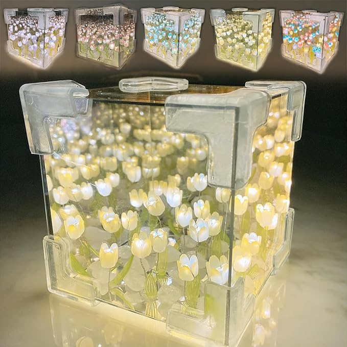 DIY Tulip Flower Cube Mirror Night Light