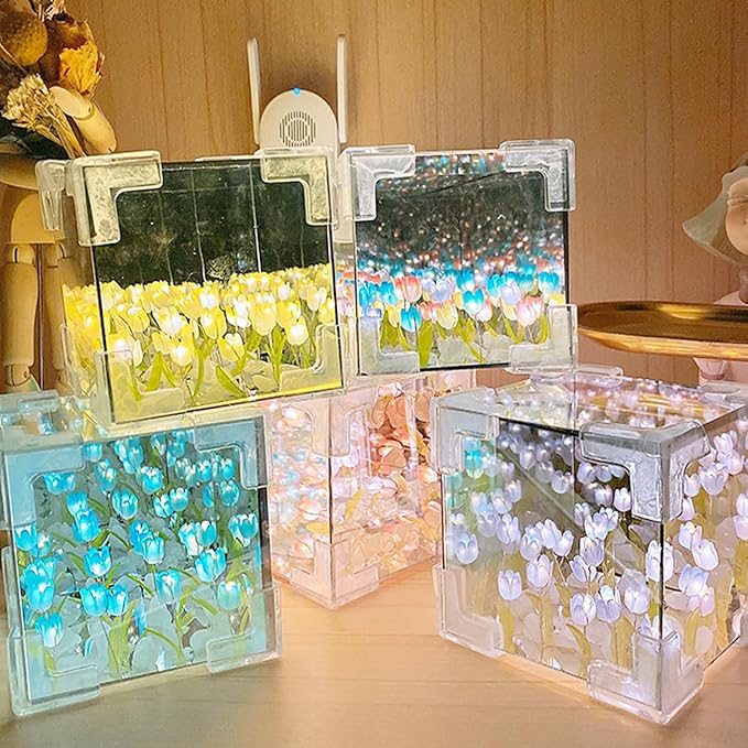 DIY Tulip Flower Cube Mirror Night Light