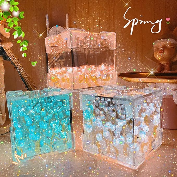 DIY Tulip Flower Cube Mirror Night Light