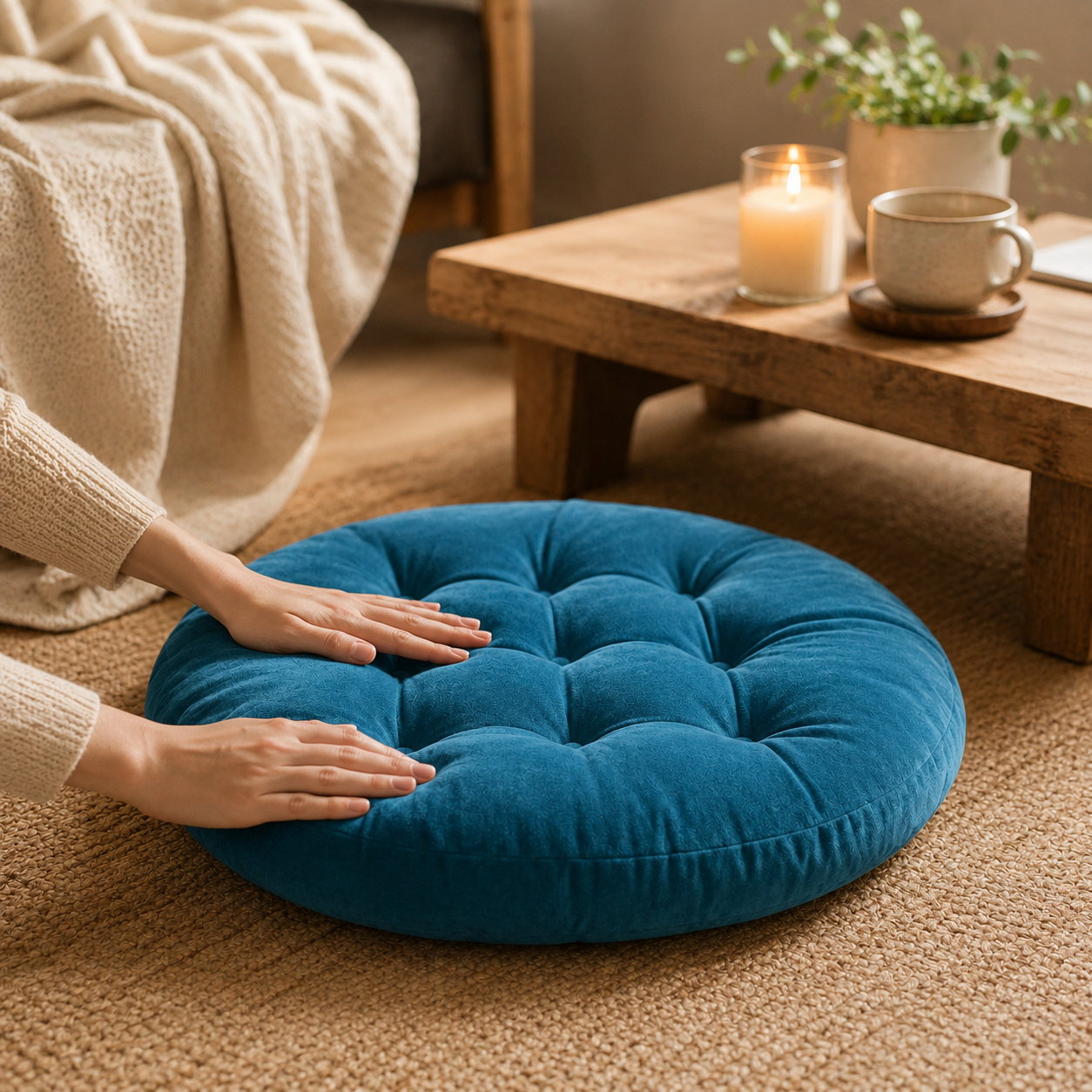 Round Floor Pillow Cushion · 22 in — view 3