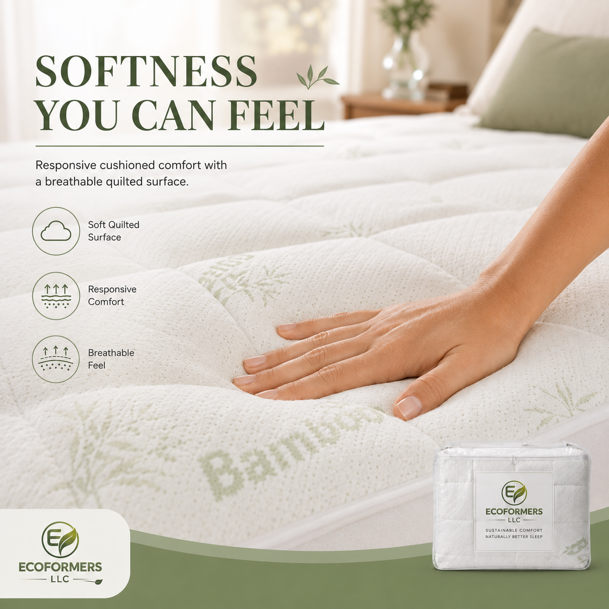 ECOFORMERS Bamboo Mattress Topper – Soft Quilted Deep Pocket — view 3