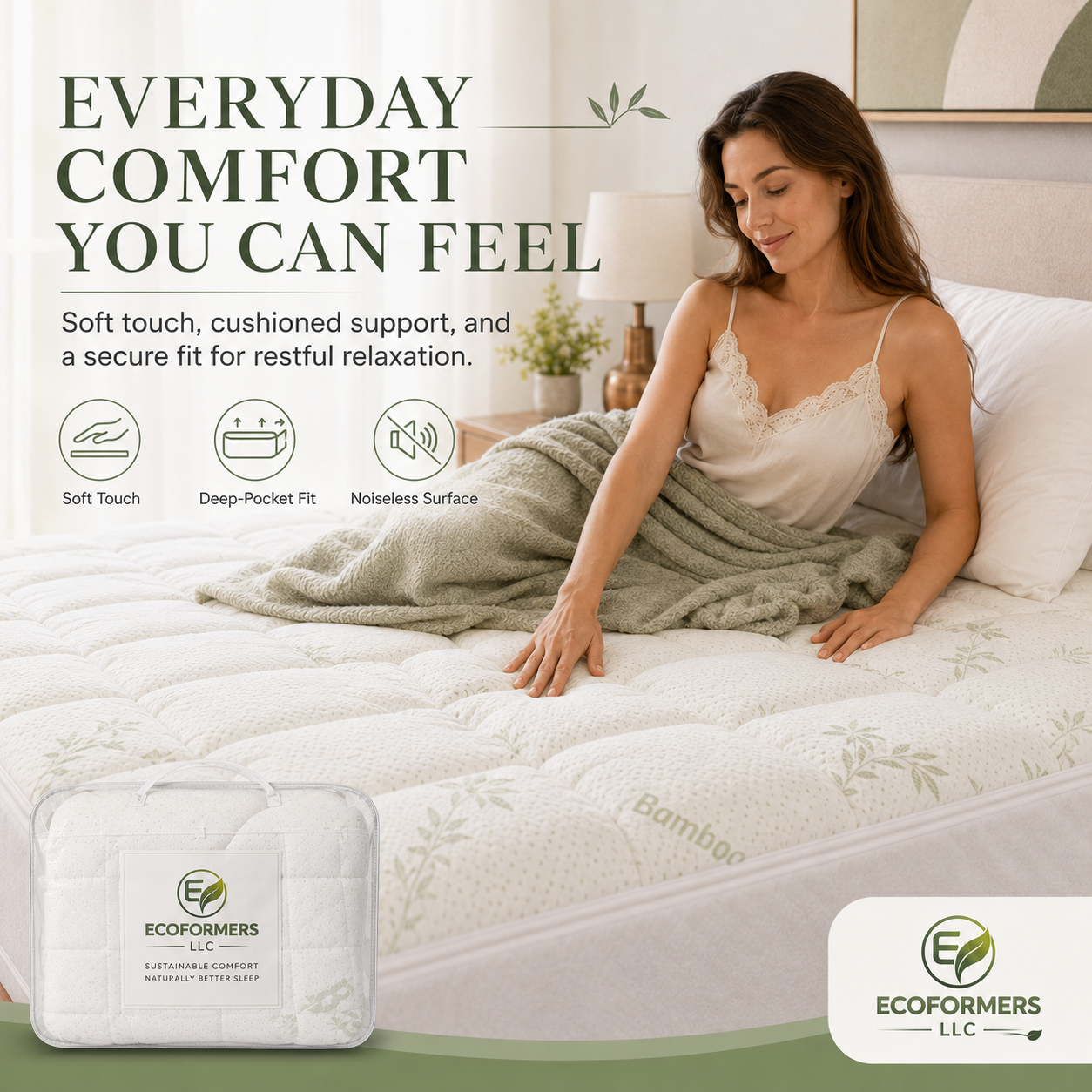ECOFORMERS Bamboo Mattress Topper – Soft Quilted Deep Pocket — view 4