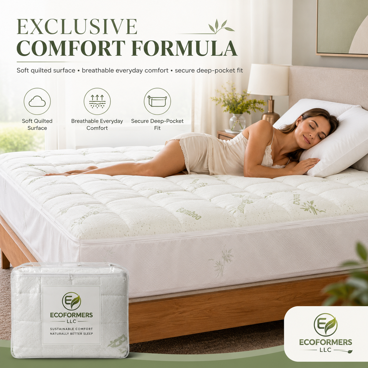 ECOFORMERS Bamboo Mattress Topper – Soft Quilted Deep Pocket