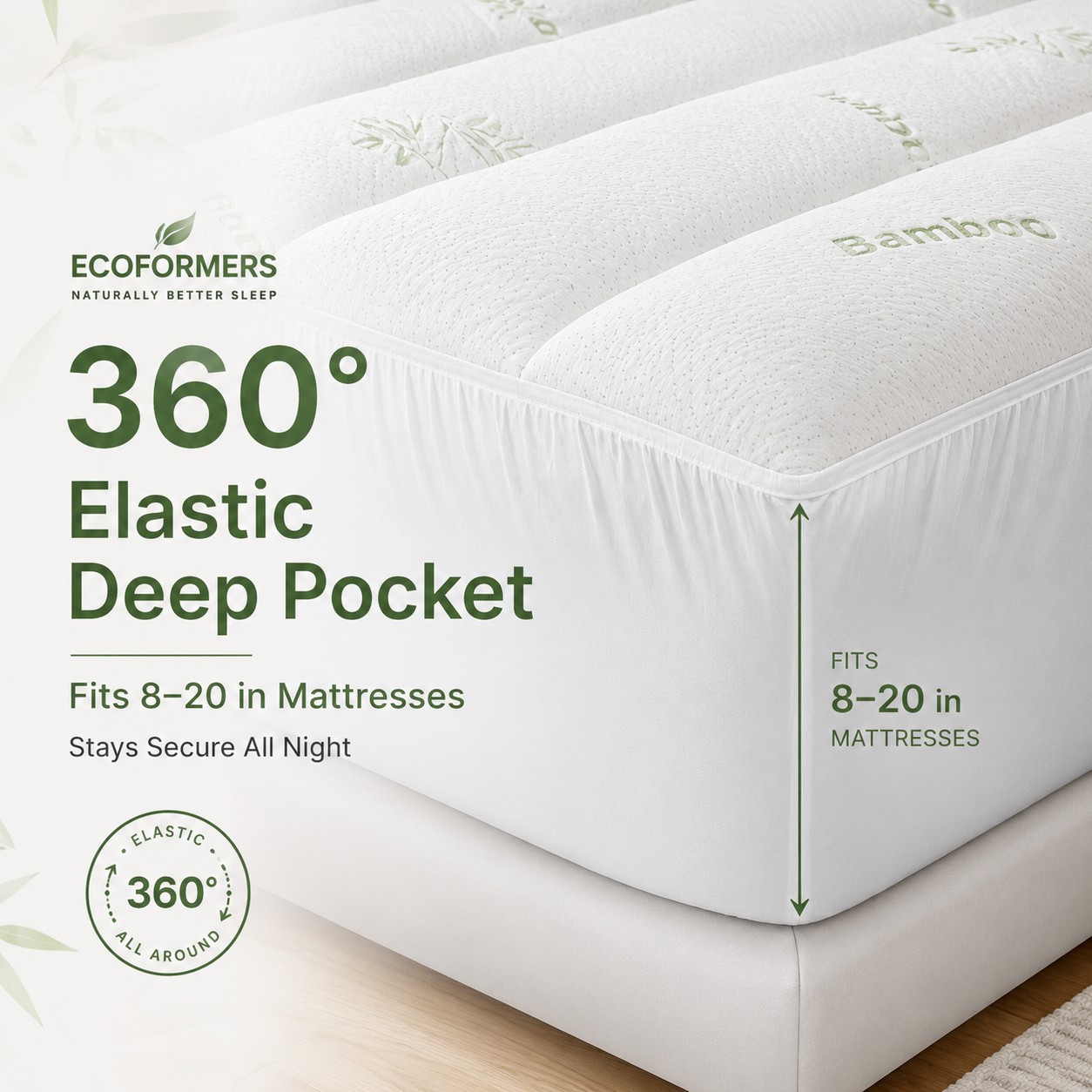 ECOFORMERS Bamboo Mattress Topper – Soft Quilted Deep Pocket — view 8