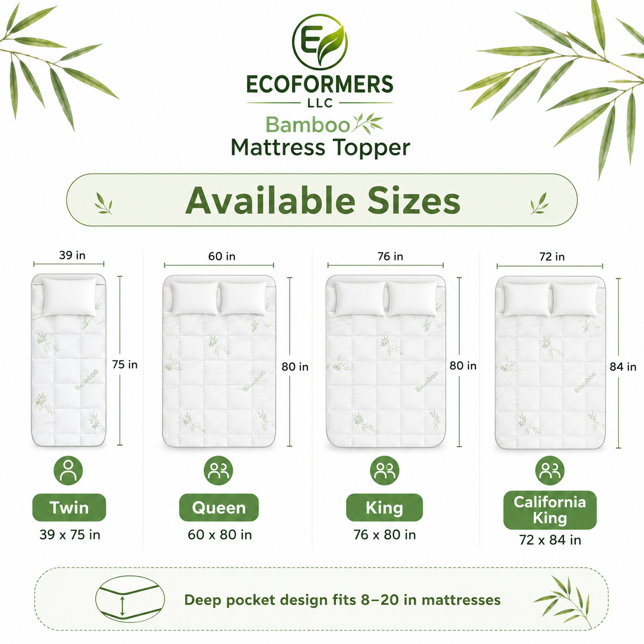 Bamboo Mattress Topper – Soft Quilted Deep Pocket — view 8