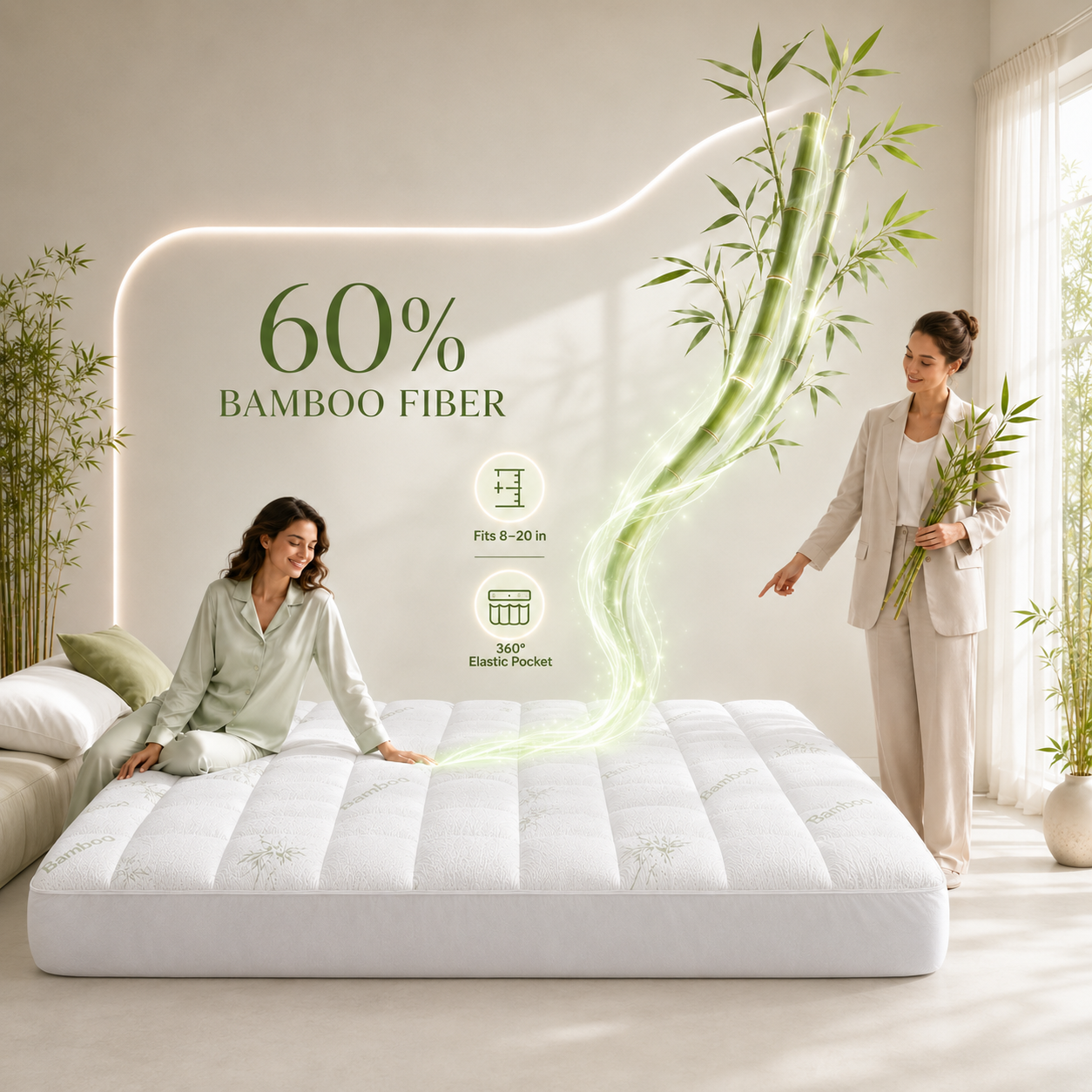 Bamboo Mattress Topper – Soft Quilted Deep Pocket — view 3