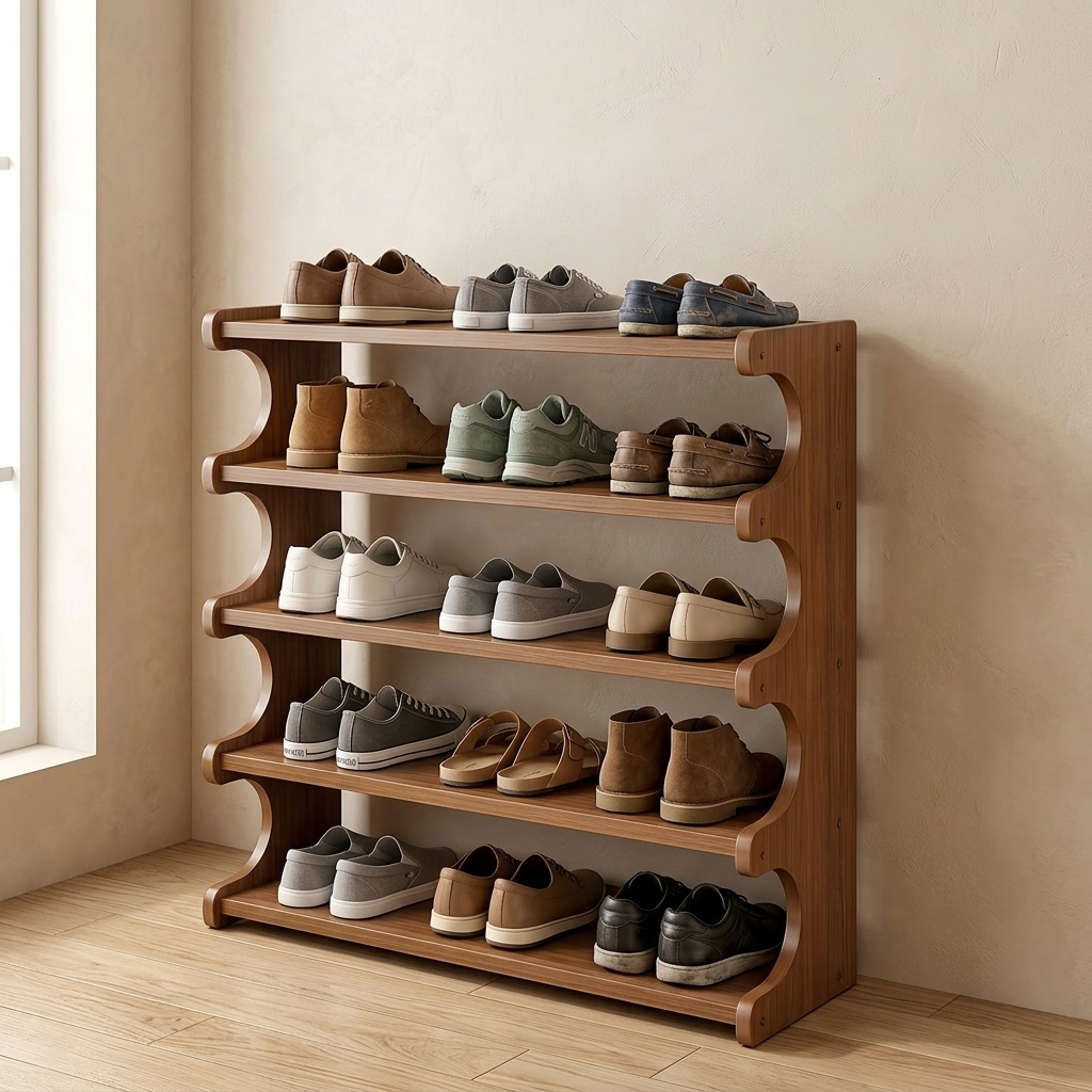5-Tier Bamboo Shoe Rack, Walnut Tone — view 5