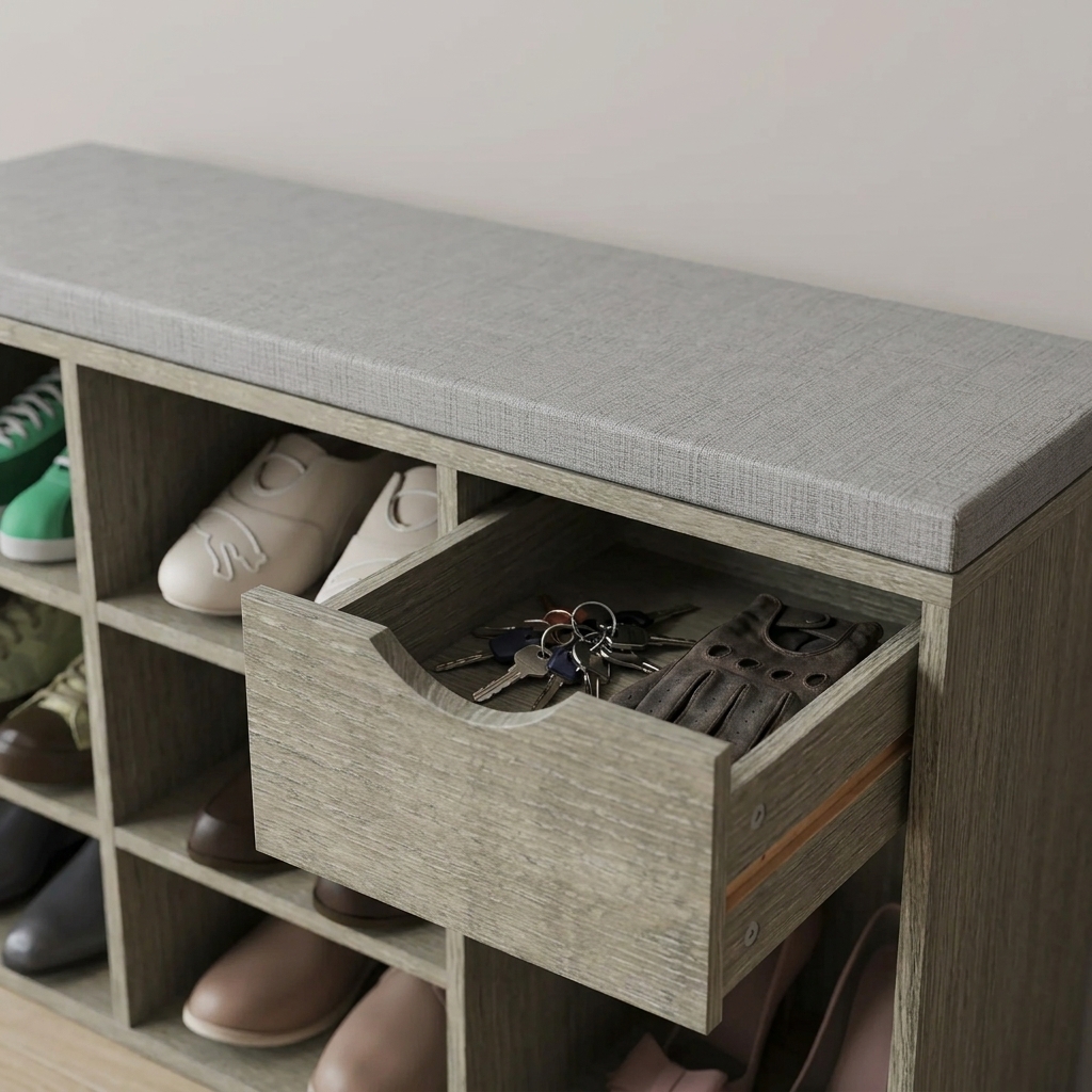 Storage Bench with Padded Seat and Drawer — view 6