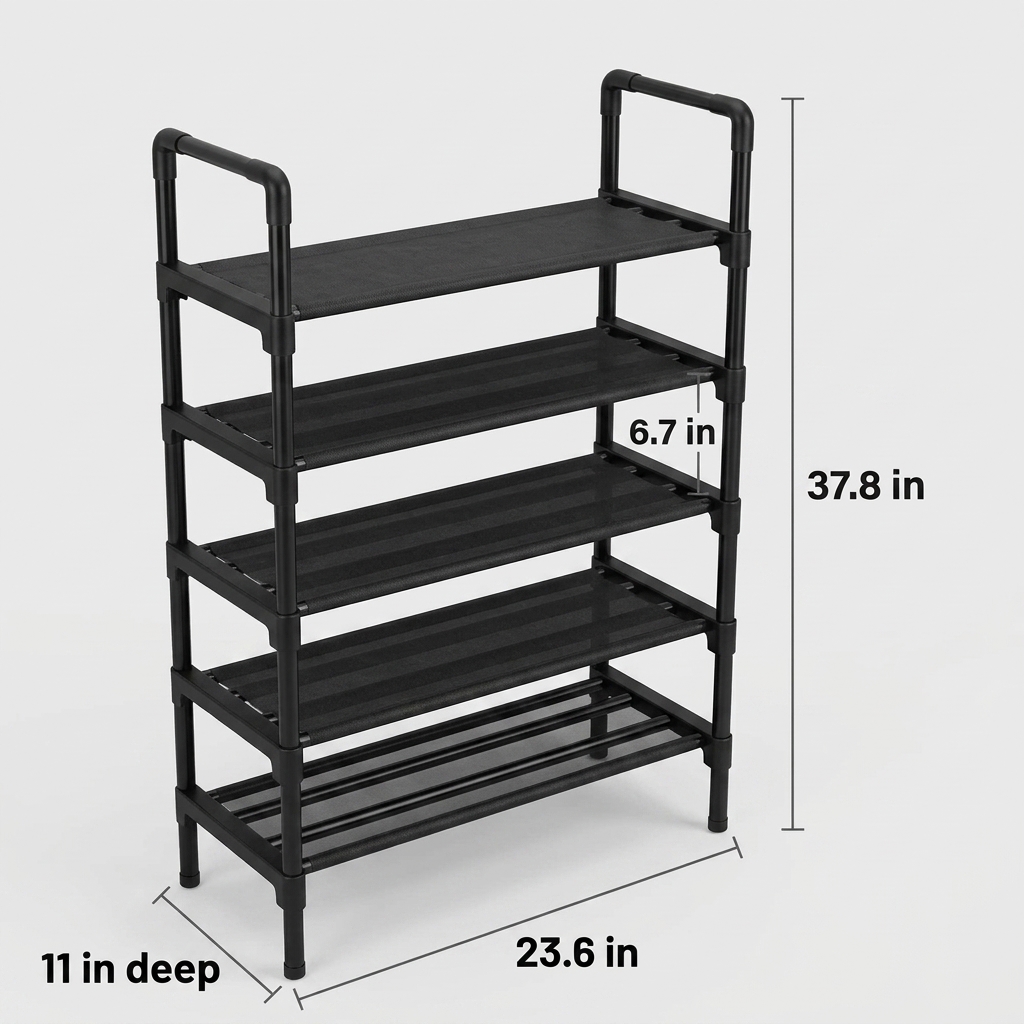 5-Tier Shoe Rack with Fabric Shelves — view 4