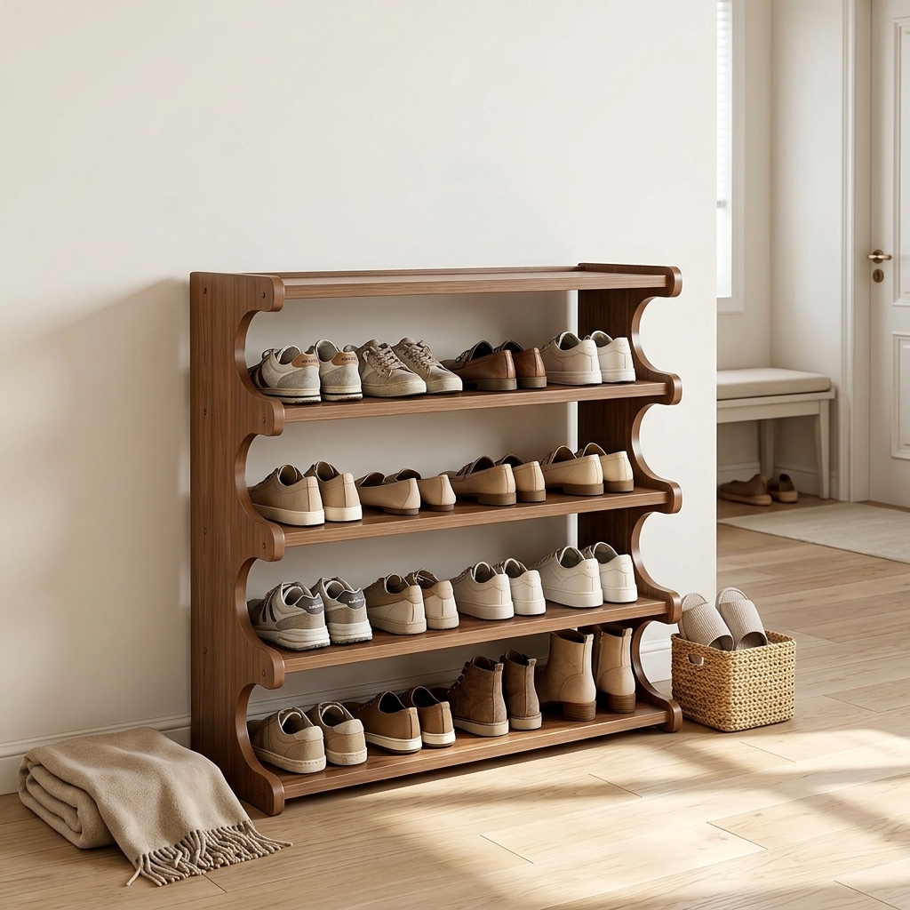 5-Tier Bamboo Shoe Rack, Walnut Tone — view 4