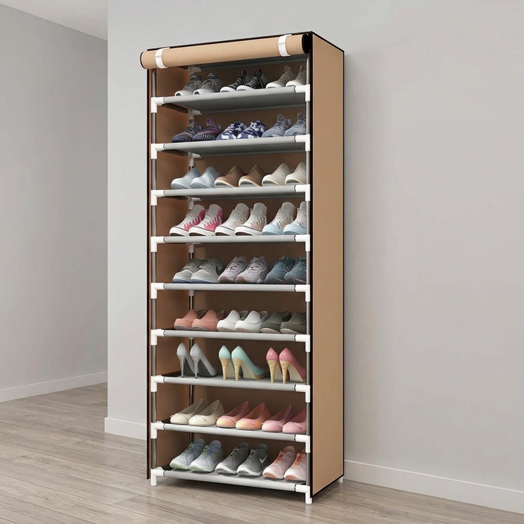 10-Layer Fabric Shoe Cabinet with Dust Cover — view 6