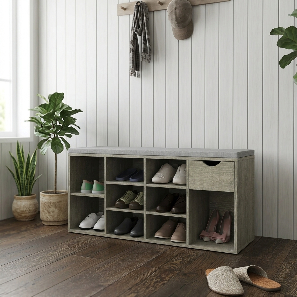 Storage Bench with Padded Seat and Drawer — view 7