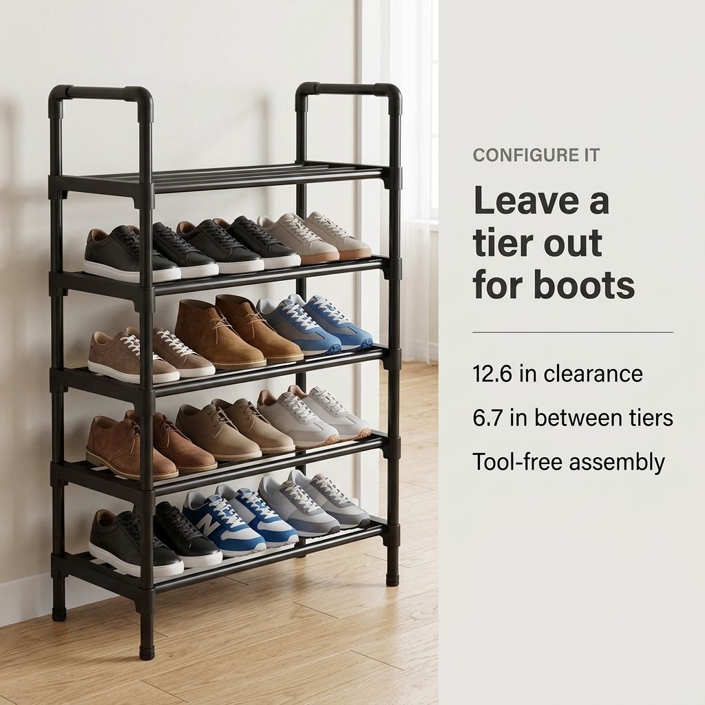 5-Tier Shoe Rack with Fabric Shelves — view 2