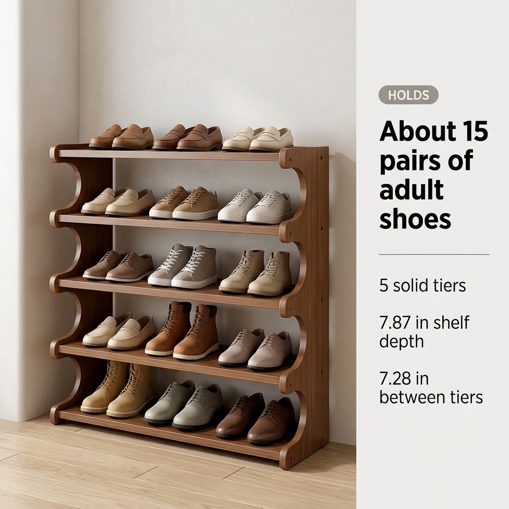 5-Tier Bamboo Shoe Rack, Walnut Tone — view 2