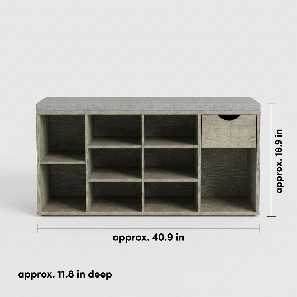 Storage Bench with Padded Seat and Drawer — view 4