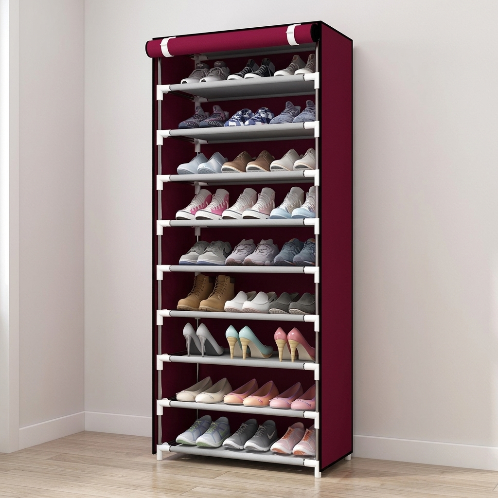10-Layer Fabric Shoe Cabinet with Dust Cover — view 7