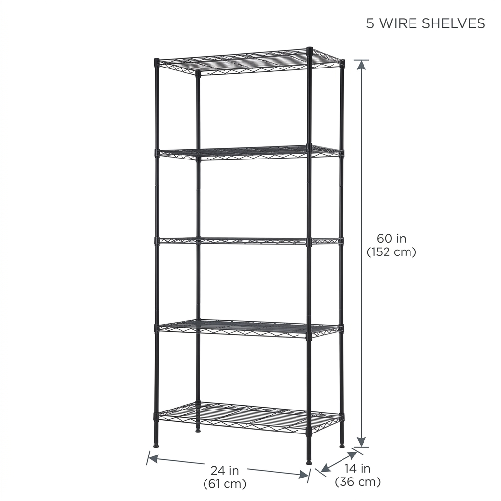 5-Tier Wire Shelving Unit, Black — view 6