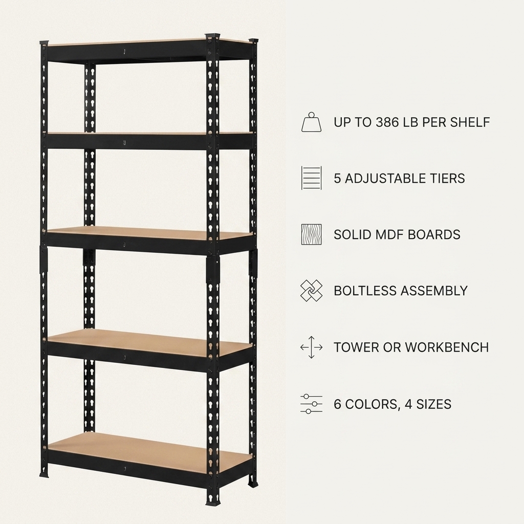 5-Tier Storage Rack, MDF Shelves on a Steel Frame — view 7