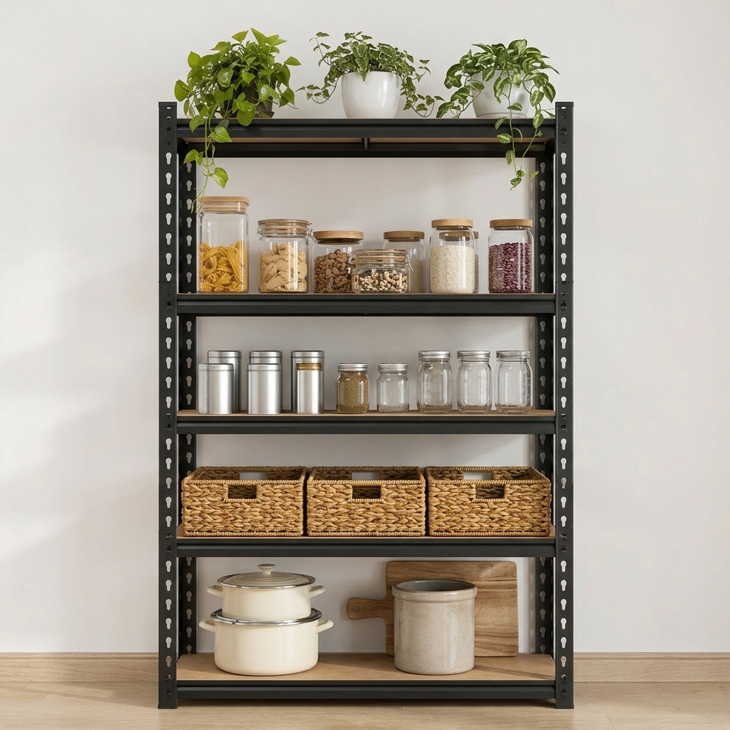 Boltless 5-Tier Storage Rack, Black Steel Frame — view 3