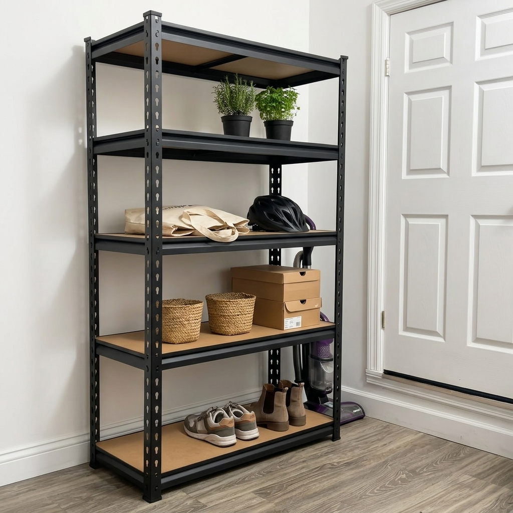 Boltless 5-Tier Storage Rack, Black Steel Frame — view 4