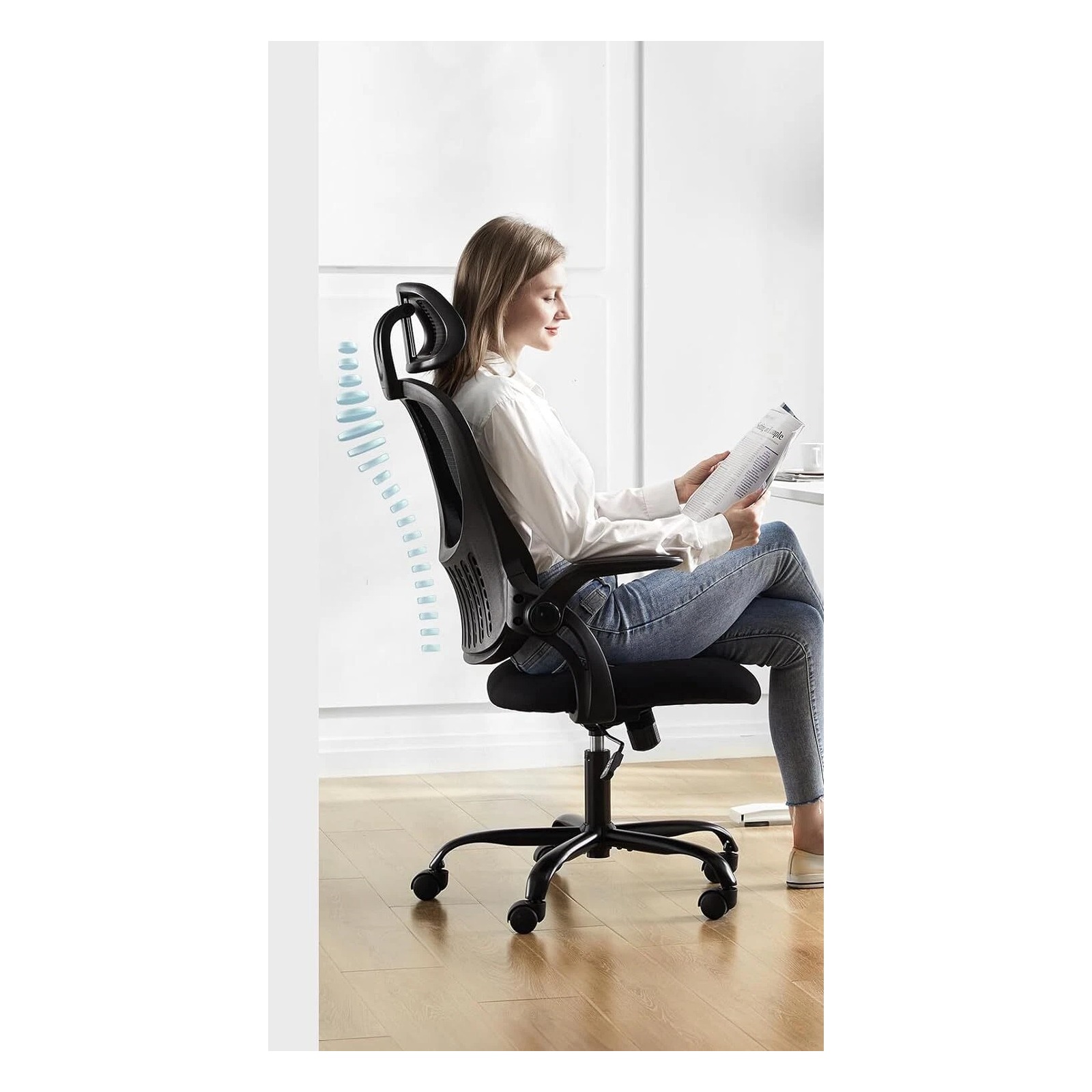 JHK High-Back Mesh Office Chair with Flip-Up Arms — view 3