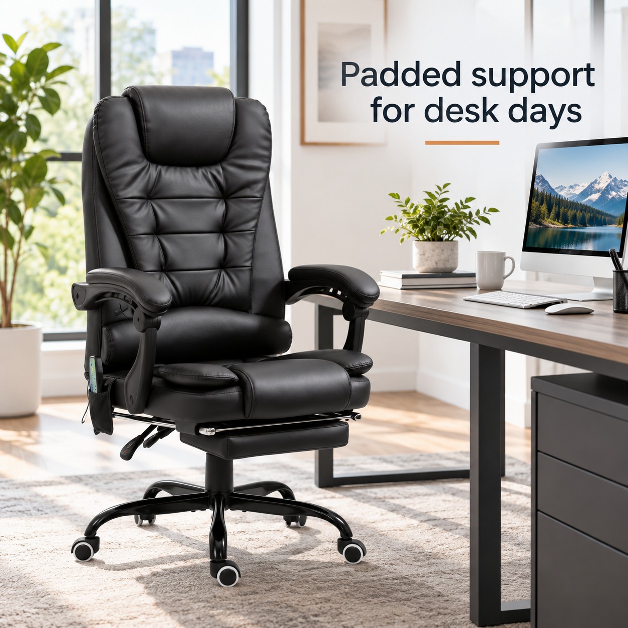 High-Back Massage Executive Office Chair with Footrest — view 5