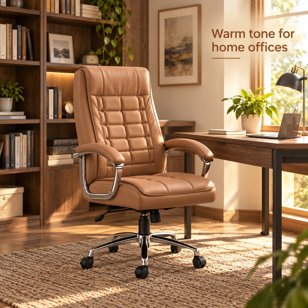 Camel PU Executive Office Chair with Chrome Arms — view 5