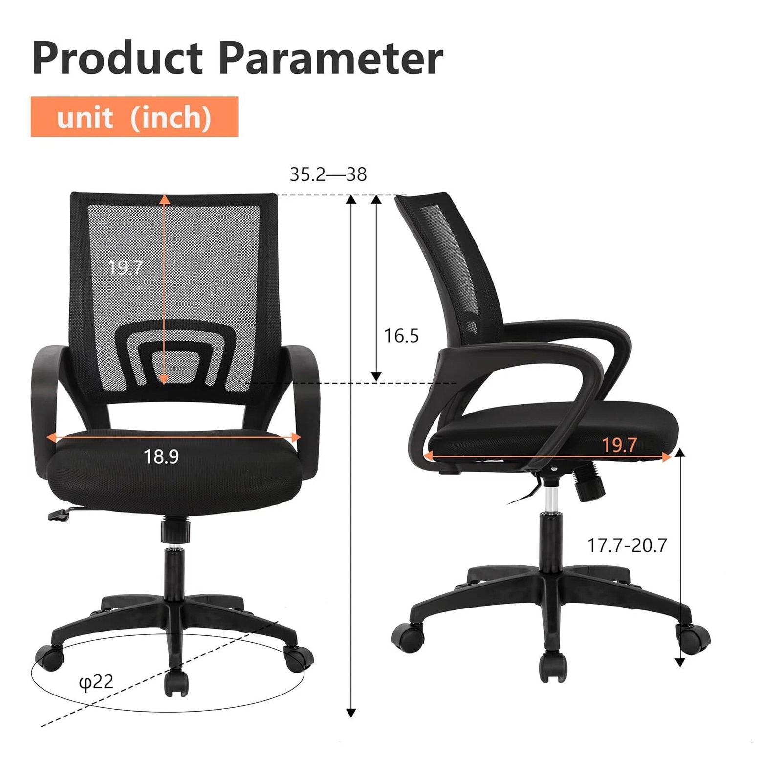 BestOffice Black Mesh Task Chair with Lumbar Support — view 7