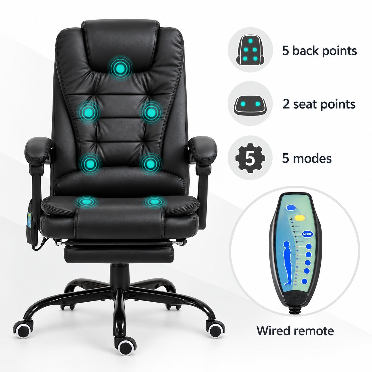 High-Back Massage Executive Office Chair with Footrest — view 3