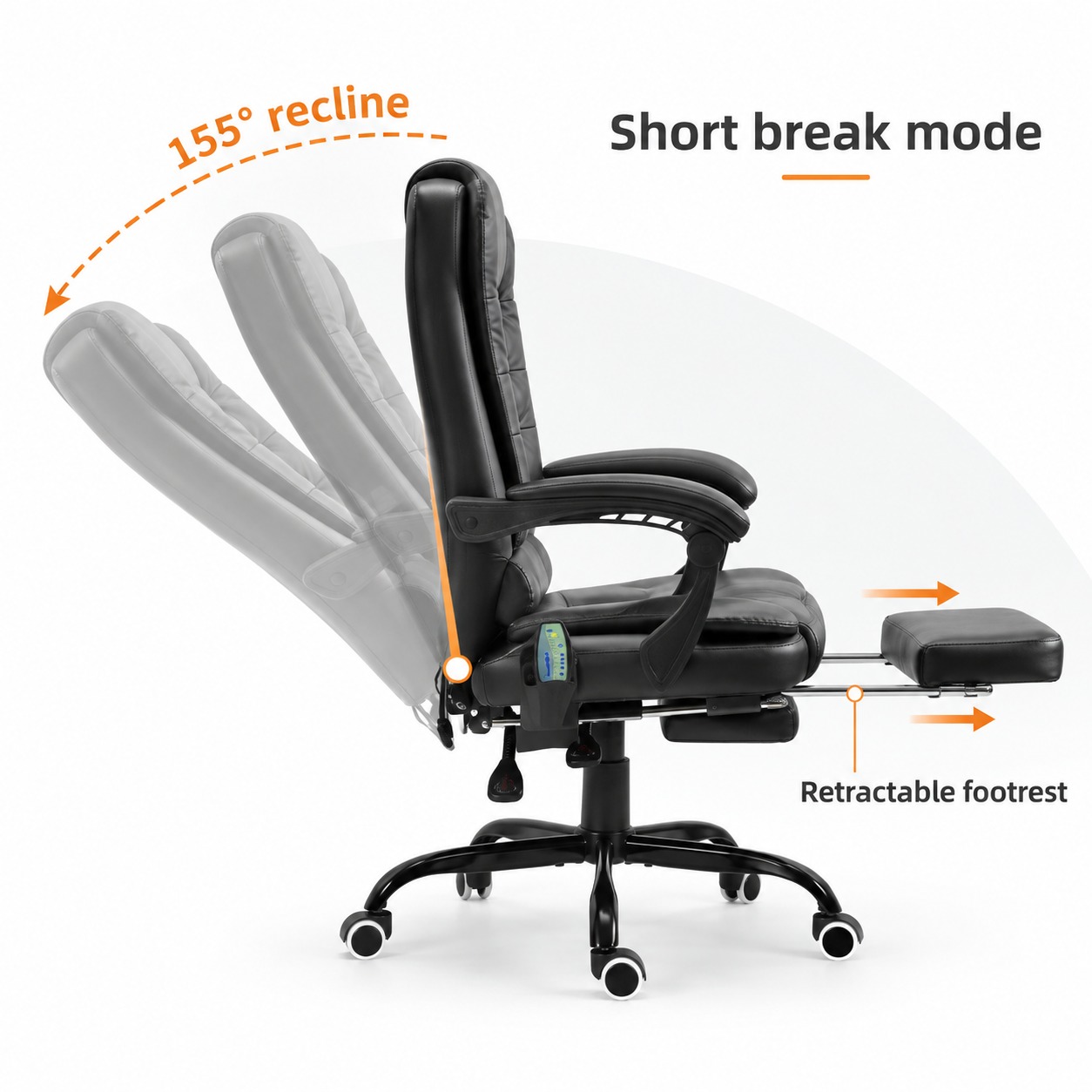High-Back Massage Executive Office Chair with Footrest — view 4