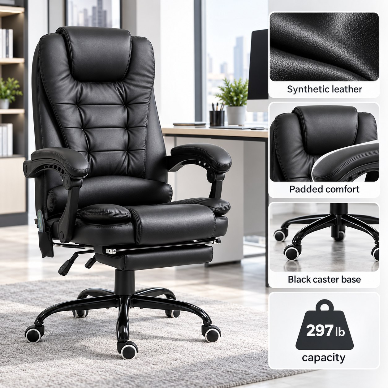 High-Back Massage Executive Office Chair with Footrest — view 6