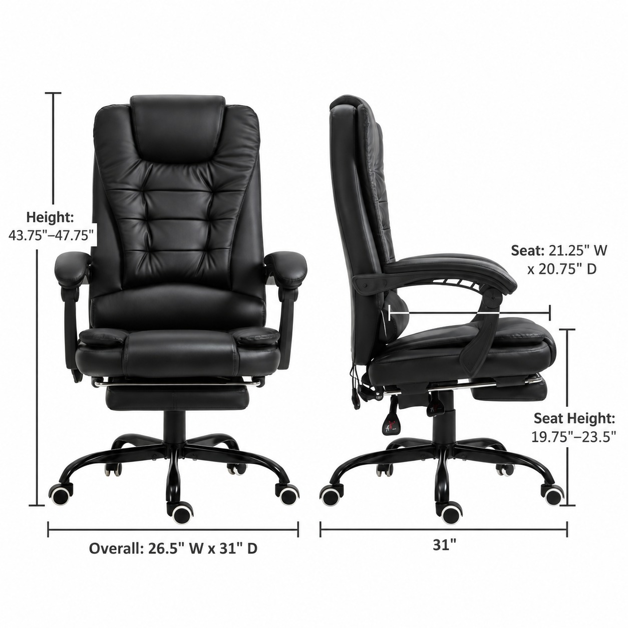 High-Back Massage Executive Office Chair with Footrest — view 2