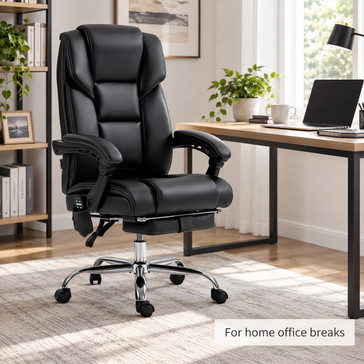 Black Faux Leather Massage Office Chair with Heat — view 5