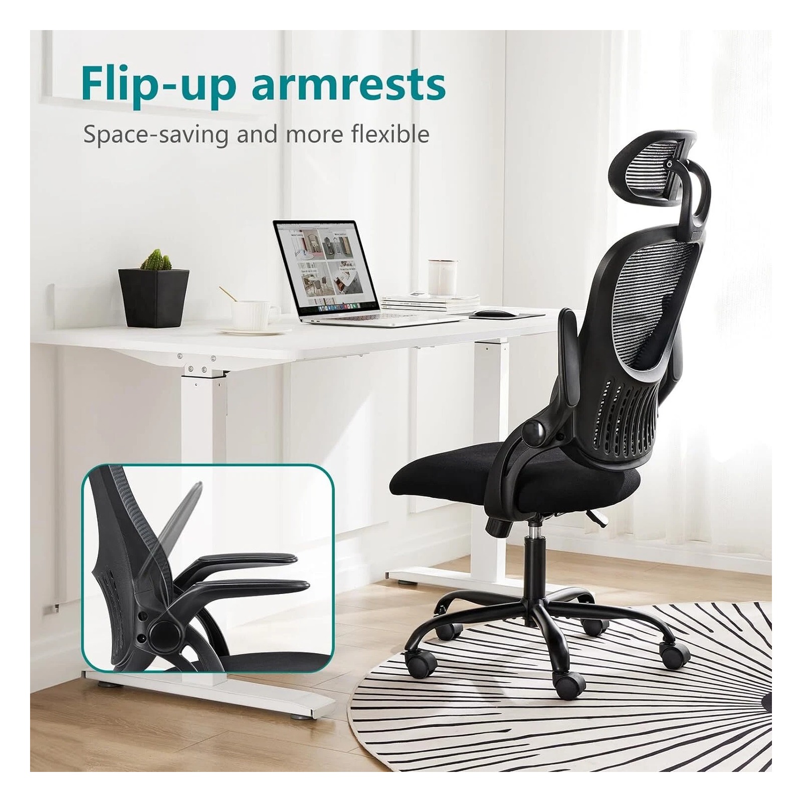 JHK High-Back Mesh Office Chair with Flip-Up Arms — view 7
