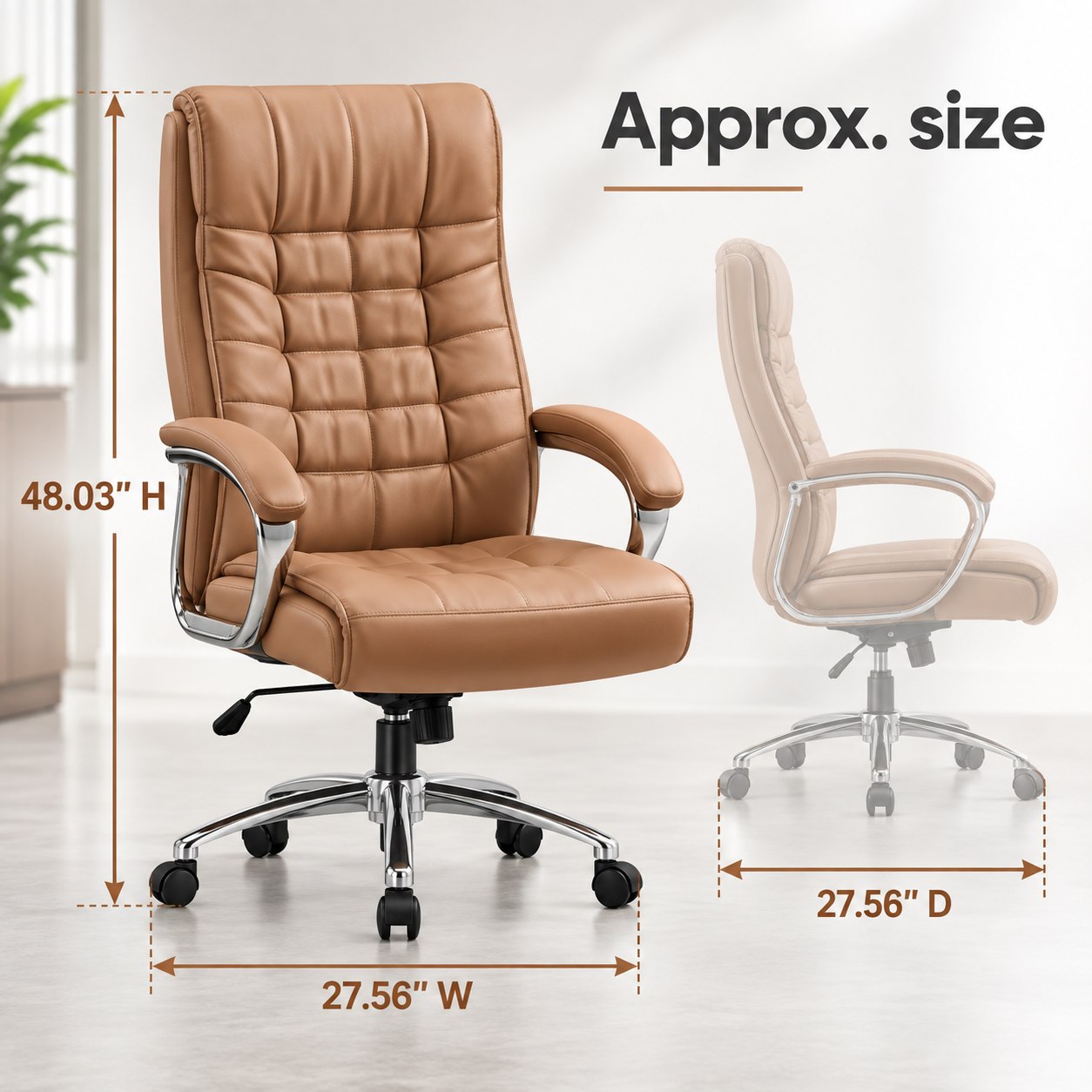 Camel PU Executive Office Chair with Chrome Arms — view 6