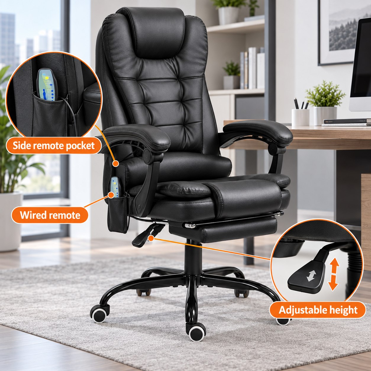 High-Back Massage Executive Office Chair with Footrest — view 7