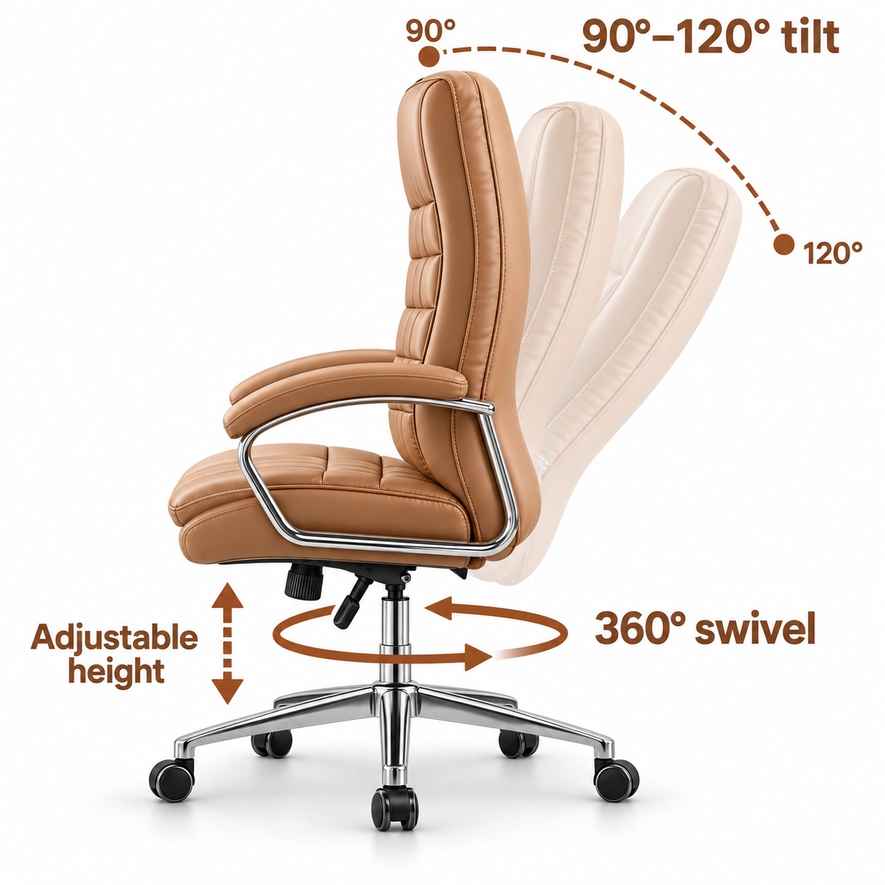 Camel PU Executive Office Chair with Chrome Arms — view 3