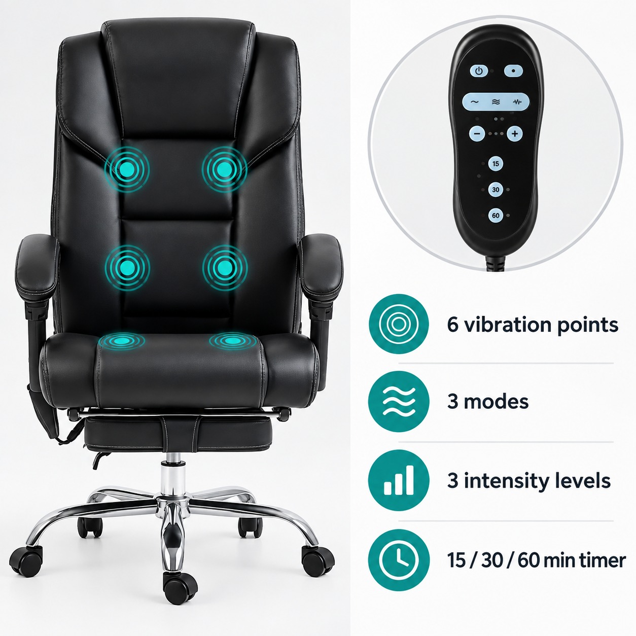 Black Faux Leather Massage Office Chair with Heat — view 3