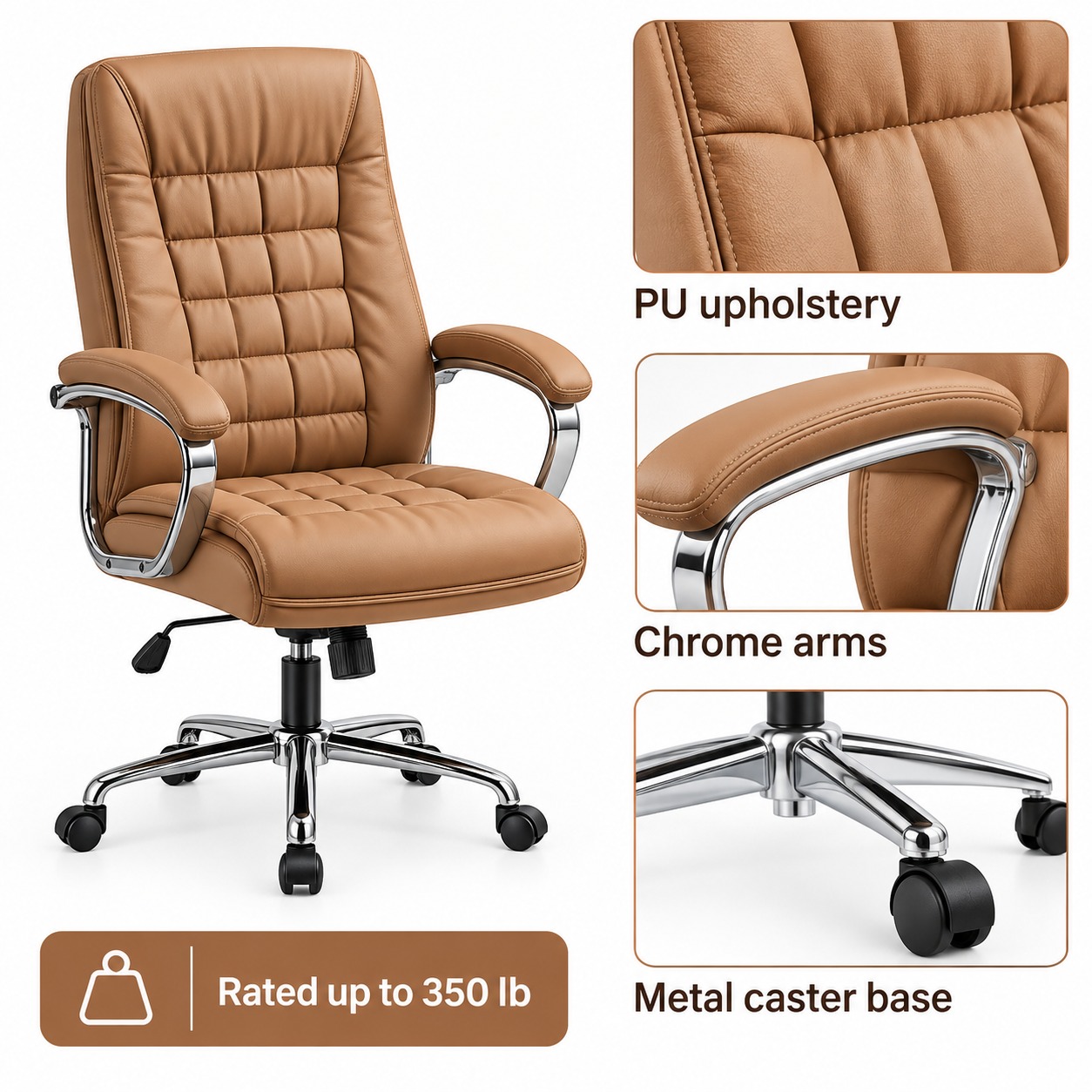 Camel PU Executive Office Chair with Chrome Arms — view 4