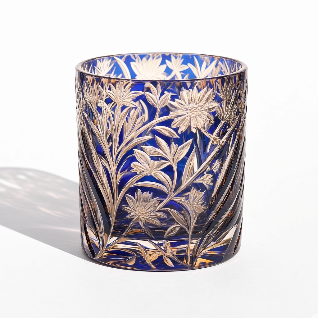 Edo Kiriko-Style Blue Cut Whiskey Tumbler — view 4