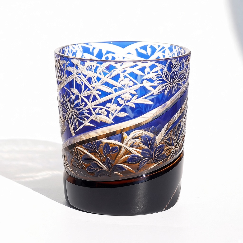 Edo Kiriko-Style Blue Cut Whiskey Tumbler — view 2