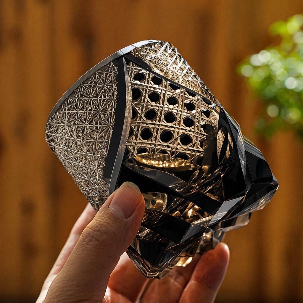 Edo Kiriko-Style Black Whiskey Tumbler — view 6