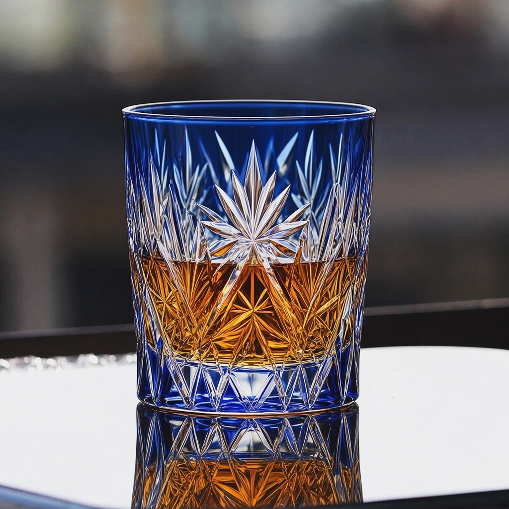 Edo Kiriko-Style Blue Whiskey Tumbler — view 2