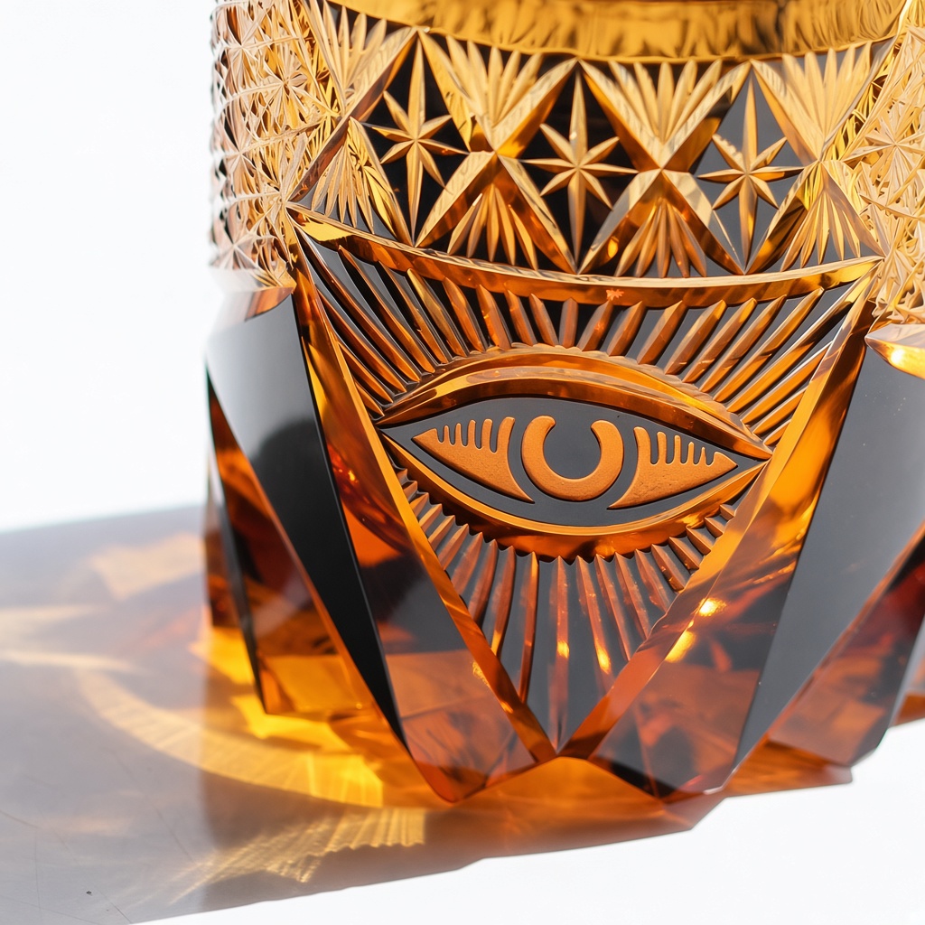 Edo Kiriko-Style Amber Whiskey Tumbler — view 3