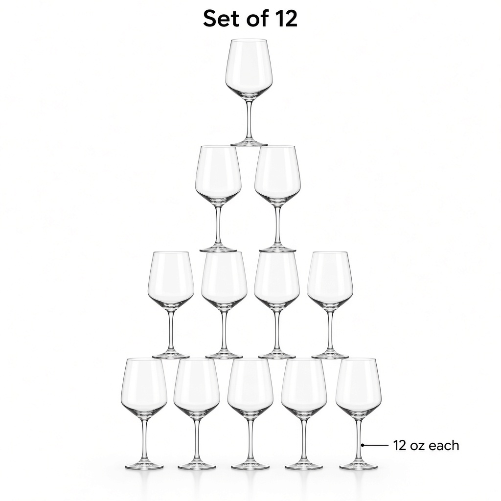 Clear Wine Glasses, Set of 12 — view 6