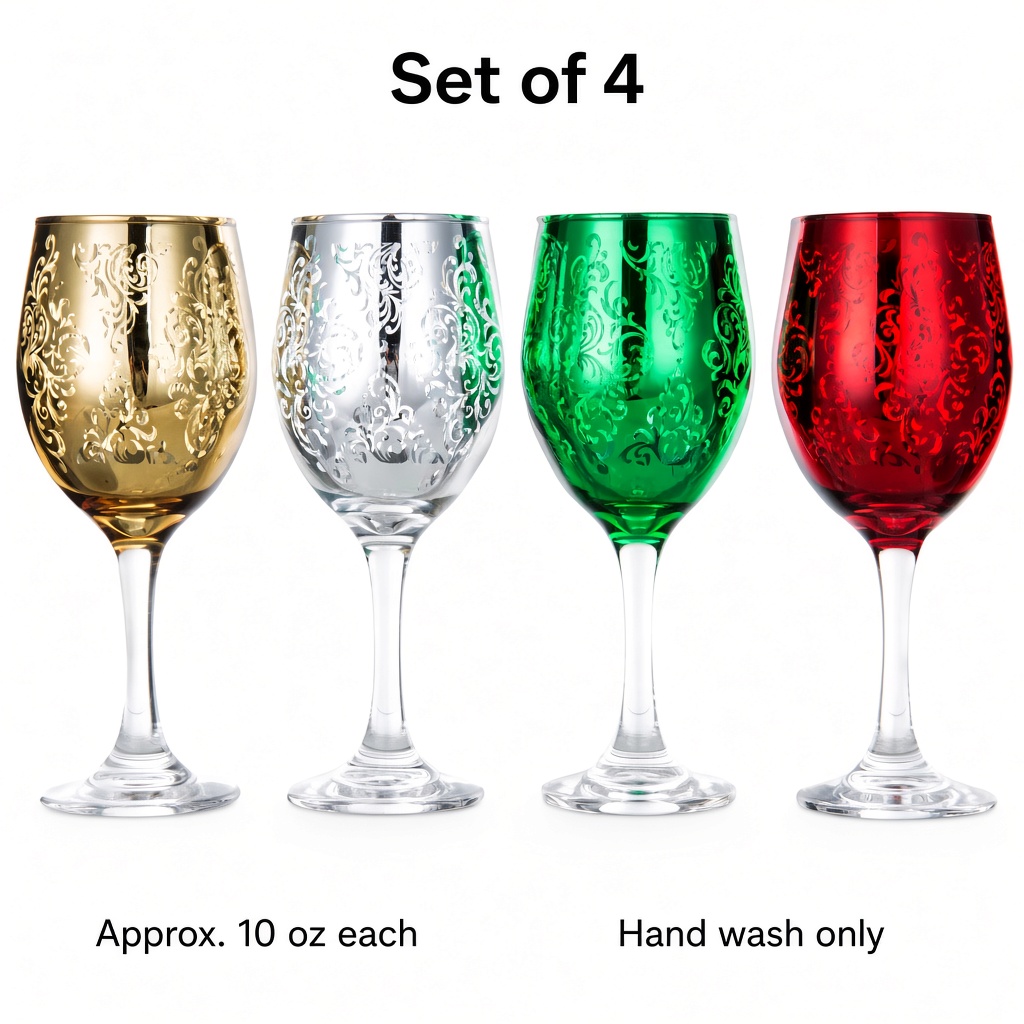 Etched Holiday Wine Glasses, Set of 4 — view 7