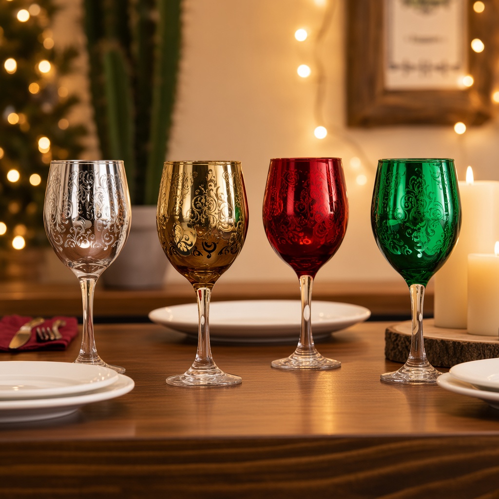Etched Holiday Wine Glasses, Set of 4 — view 4