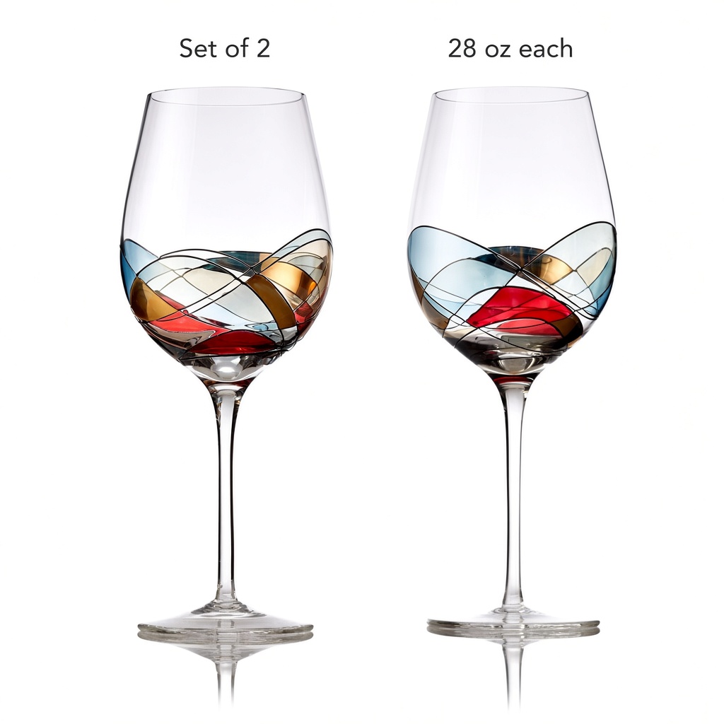 Hand-Painted Red Wine Glasses, Set of 2 — view 6